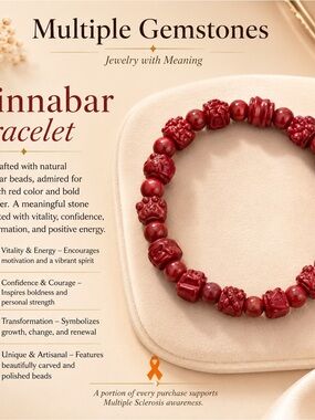 Red Cinnabar Beaded Bracelet by